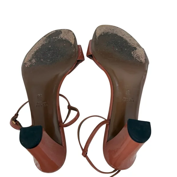 Gucci Horsebit Patent Leather Block Heel Sandals Brown Ankle Strap Size 38 US 8 - Picture 12 of 14